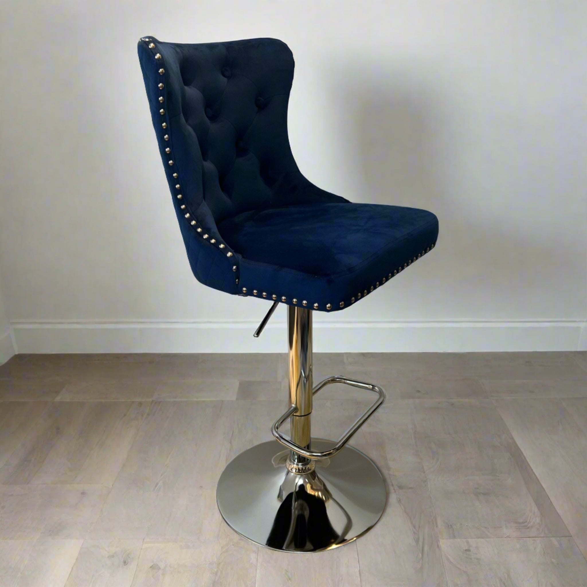 Blue/ Sapphire Velvet Bar Stool (Silver/ Gold) E & A Home Decors