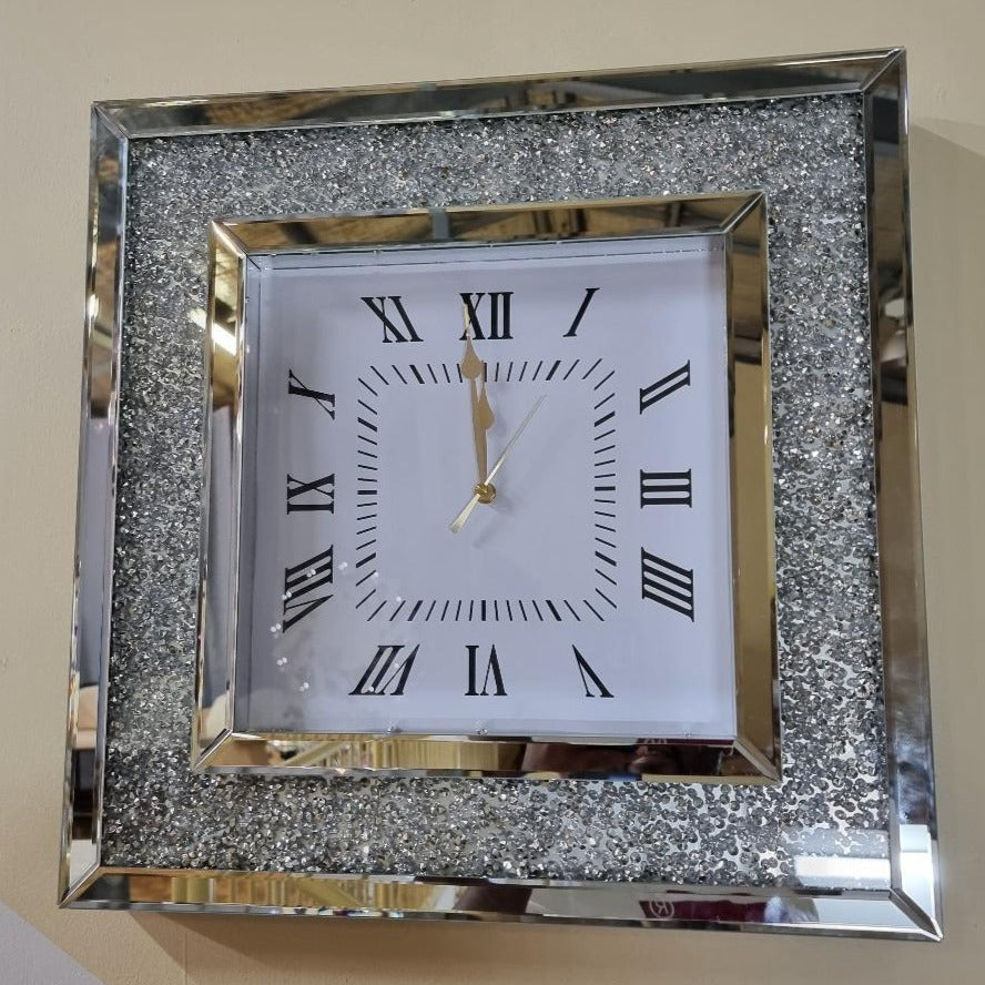 Square Mirror Clock (Silver) Xmas sale E & A Home Decors
