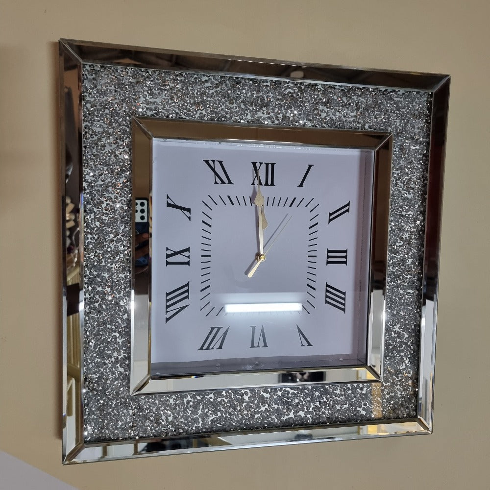 Square Mirror Clock (Silver) Xmas sale E & A Home Decors